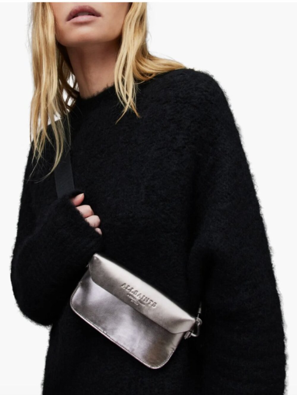 NWT All Saints Zoe Metallic Leather Crossbody Bag